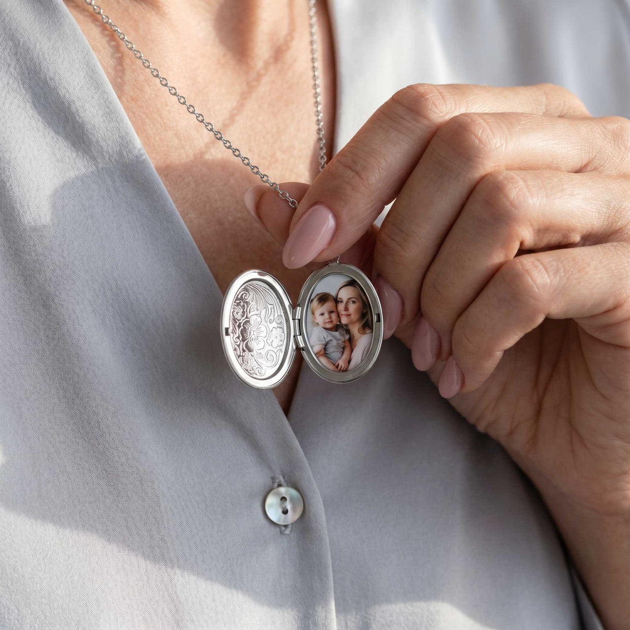 Floral Photo Locket Necklace