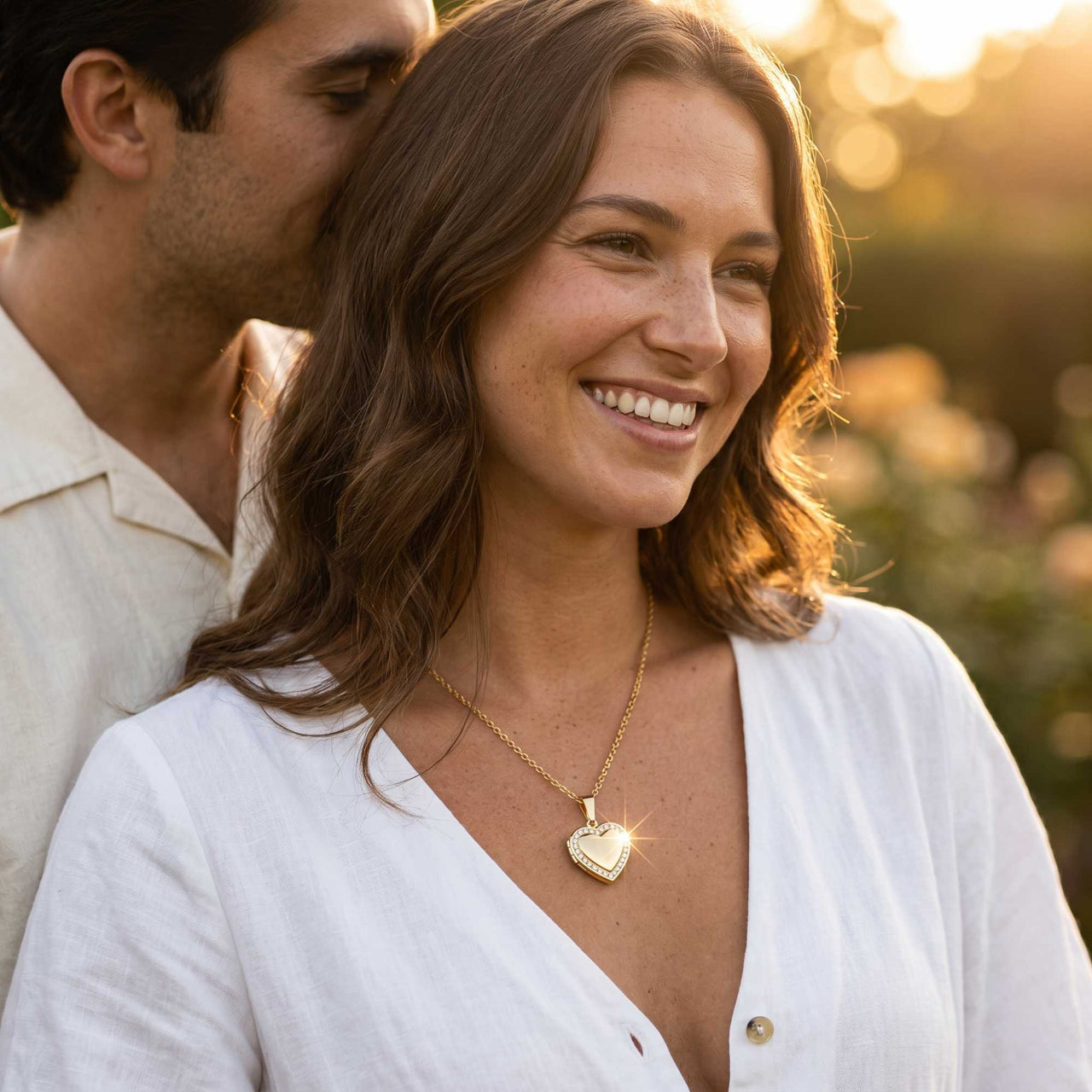 Crystal Heart Photo Locket Necklace