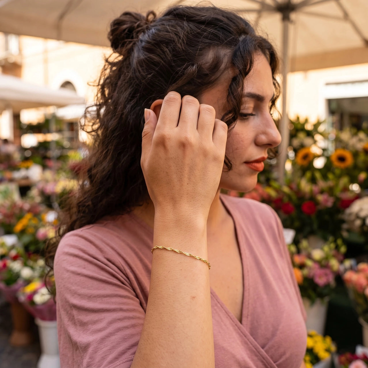Dainty gold bracelet — worn, everyday gesture, gold | SKU: lafinesse