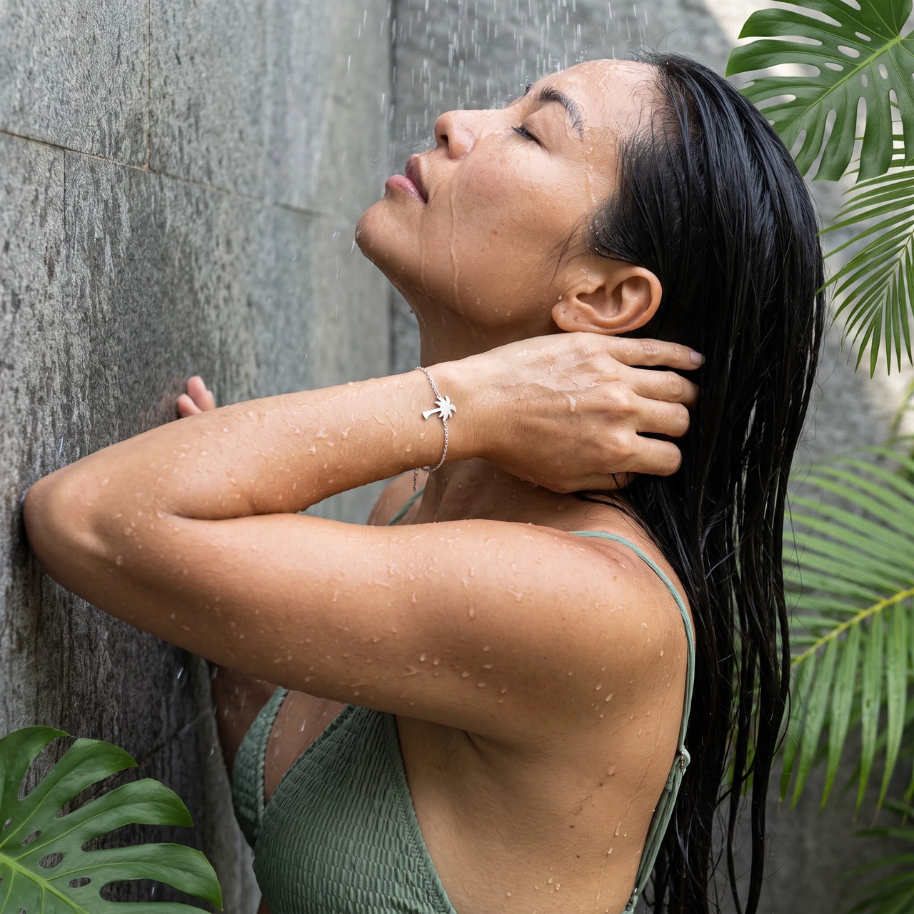 Stainless steel bracelet — worn in the shower, waterproof, silver | SKU: 7819407-silver-plated