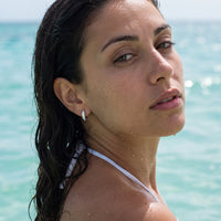Thumbnail for Silver huggie earrings — worn in the water, waterproof, silver | SKU: 22023999-rhodium