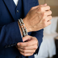Thumbnail for Rose Gold Lion & Grey Stones Set – worn with a shirt cuff | Brother & Sisters | SKU: 21039839SET-rose-gold-XS-14-15, 21039839SET-rose-gold-S-16-17, 21039839SET-rose-gold-M-18-19, 21039839SET-rose-gold-L-20-21, 21039839SET-rose-gold-XL-22-23
