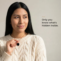 Thumbnail for Woman wearing the black rose gold octagon pendant, only she knows the photo inside | SKU: TPH-OCTN-ROSEGOLD