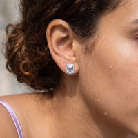 Thumbnail for Emerald cut stud earrings — close-up of the details, silver | SKU: 22683128
