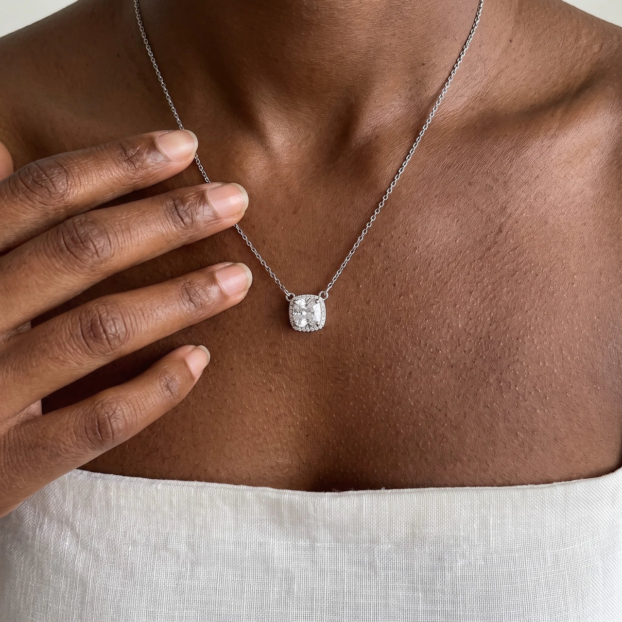 Bridal necklace — worn, real size, silver | SKU: 505721