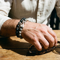 Thumbnail for White Gold Lion with Black & Grey Stones Set – picking up sunglasses | Brother & Sisters | SKU: 21369621-silver-XS-14-15, 21369621-silver-S-16-17, 21369621-silver-M-18-19, 21369621-silver-L-20-21, 21369621-silver-XL-22-23