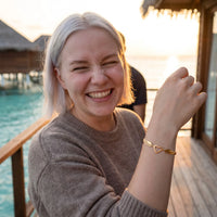 Thumbnail for Woman laughing, wearing the gold bracelet | SKU: 42007-gold
