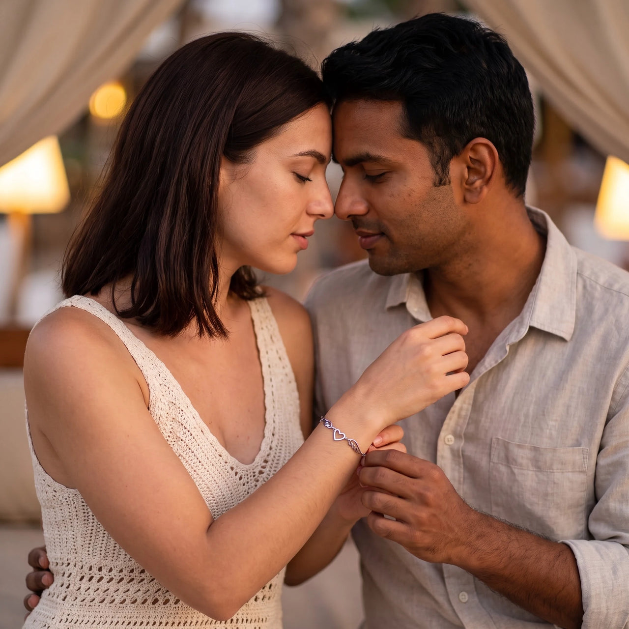 Woman gently touching her silver bracelet | SKU: 42007-silver