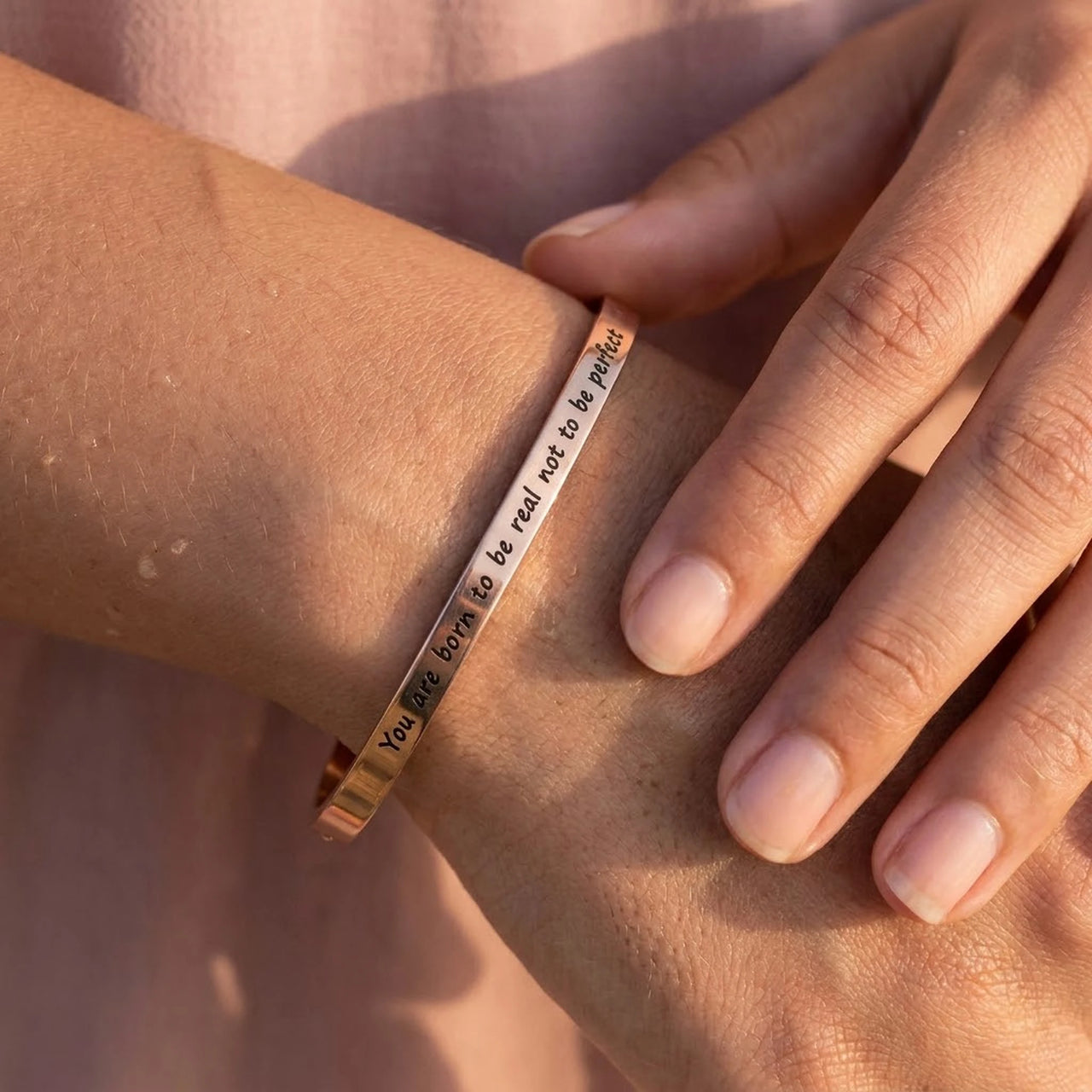 Engraved bracelet for women — close-up of the details, rose gold | SKU: 9864184-rose