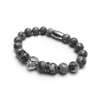 Thumbnail for Man Bracelet - Men’s Beaded Bracelet - White Gold Lion & Grey Stones Bracelet - Men’s Bracelet Bracelet Brother & Sisters