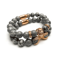 Thumbnail for Man Bracelets - Men’s Beaded Bracelets - Rose Gold Lion & Grey Stones Bracelets Set - Mens Bracelet Bracelet Brother & Sisters